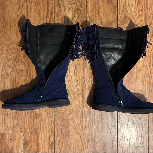 Blue Suede PePe Italian Leather Knee High Zip Up Boots | Size 36 - Picture 9 of 14
